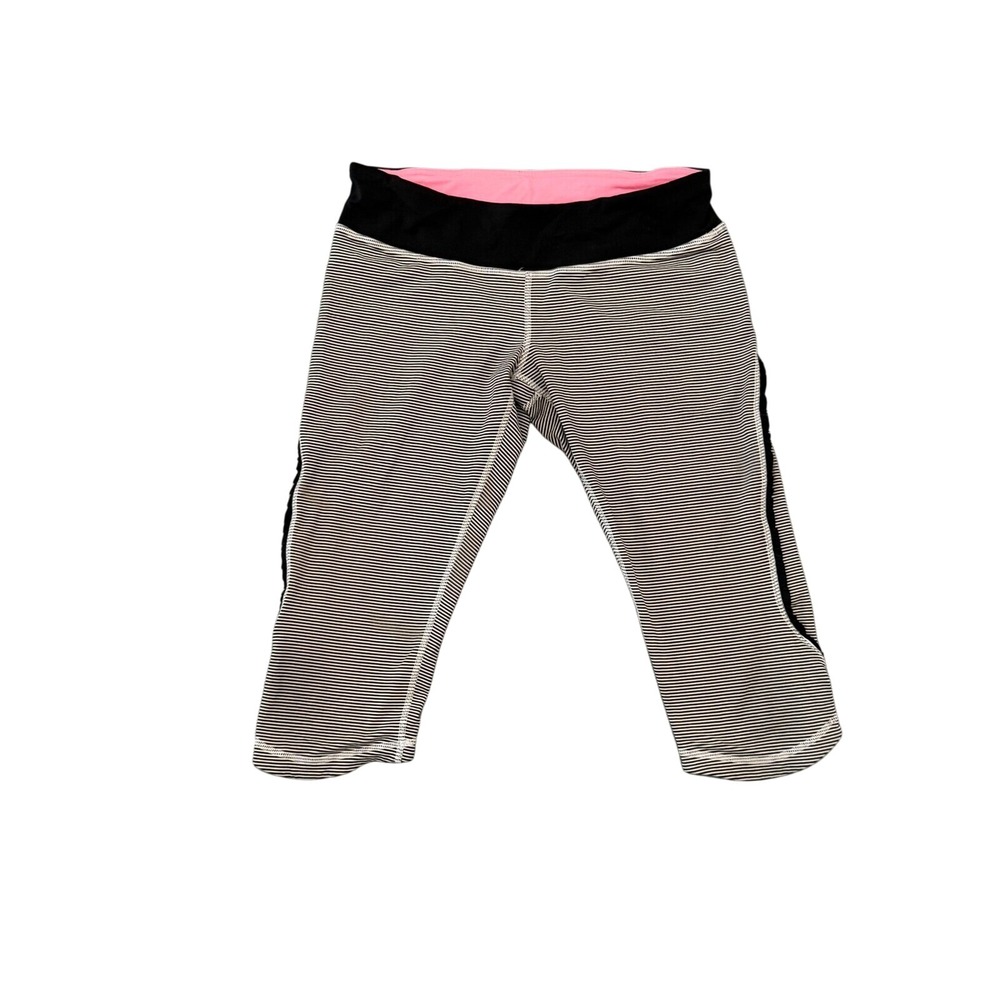 Lululemon Striped Crop Leggings Athletic Yoga Pants Activewear‎ Black Pink 8